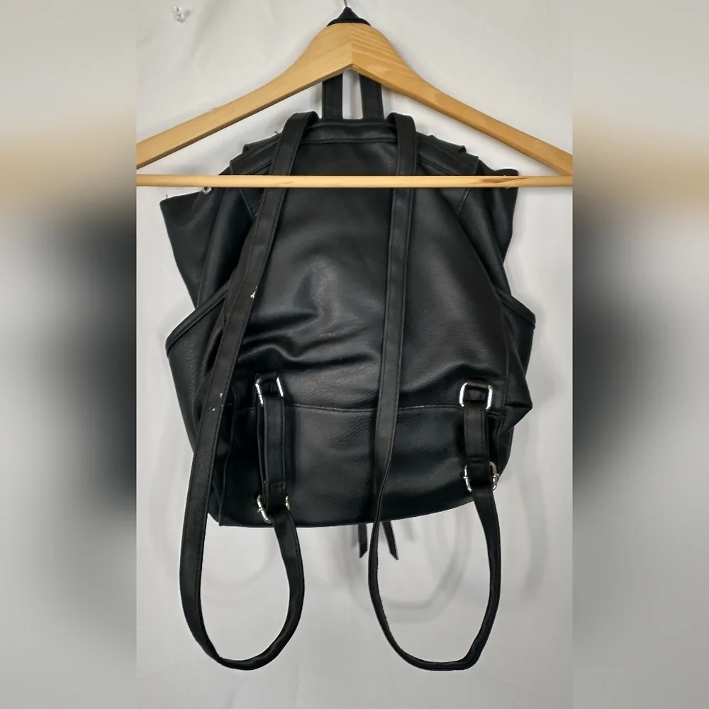 American Eagle Black Boho Bohemian Faux Leather Backpack